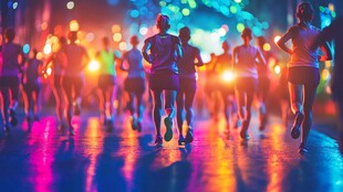 夜跑人群的动感绚丽时刻