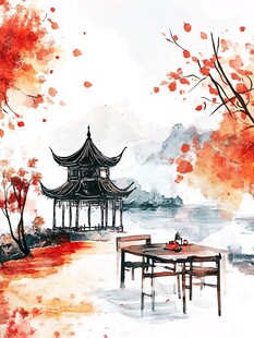 秋日亭景图
