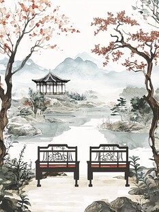 中式山水间的静谧座椅