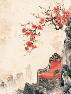 红梅下的古典中式座椅