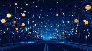 梦幻夜路飘满发光圆球