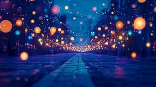 梦幻夜景灯光璀璨的街道
