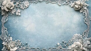 蓝底蕾丝花卉边框背景图