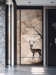 玄关处的鹿影艺术壁画