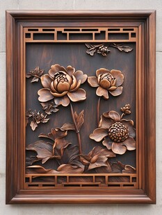 中式木雕牡丹花卉装饰画
