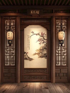 中式古典木雕玄关装饰画