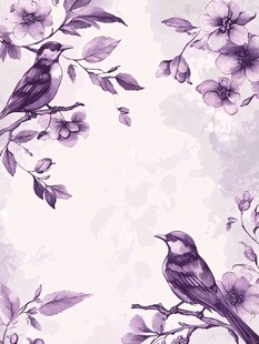 紫花栖鸟唯美花卉图案