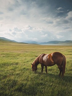 草原上的骏马悠然吃草