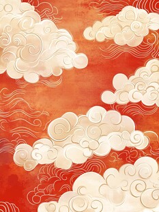 中式红底祥云图案设计