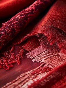 深红精美蕾丝织物细节