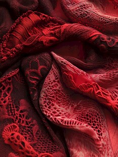 红色蕾丝织物纹理特写