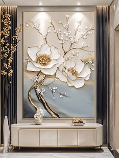 中式浮雕花卉客厅装饰画