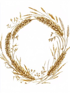 金色麦穗花环插画