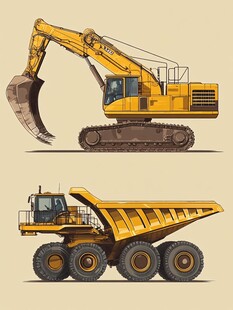 挖掘机与自卸车工程设备图