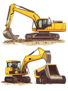 两台挖掘机作业场景图