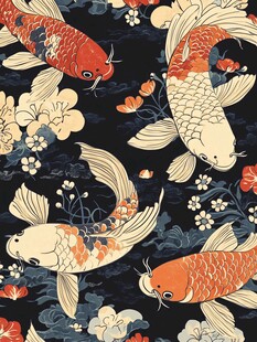 锦鲤戏花传统图案