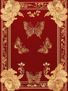红底金花蝴蝶精致图案