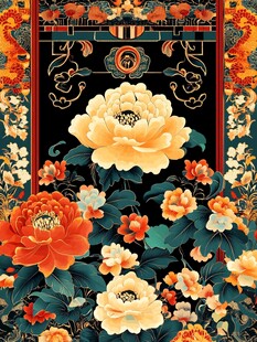 中式牡丹繁花国风图案