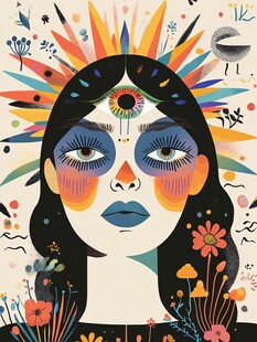 梦幻神秘的花卉装饰少女