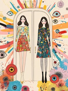 双姝时尚插画 花卉与服饰