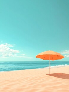 沙滩上的橙色遮阳伞