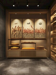 麦香主题的精致糕点展示区