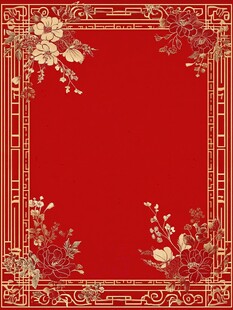 中式红底金色花纹边框图