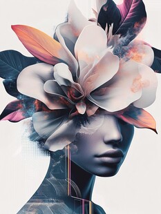 花卉装饰的梦幻女性头像