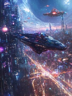 未来都市中的星际飞船景观