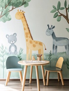 童趣动物墙绘儿童桌椅空间