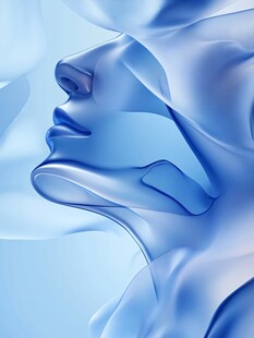 蓝色流动线条勾勒的人脸