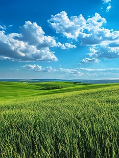 绿野蓝天间的田园风光