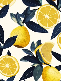 柠檬绿叶清新无缝图案