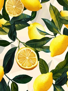 柠檬绿叶无缝图案背景