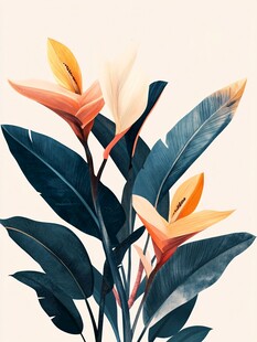 艳丽鹤望兰插画植物花卉
