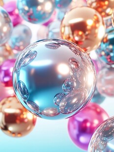 多彩透明球体悬浮梦幻场景