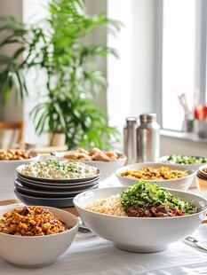 多样美食摆放在温馨餐桌