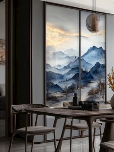 中式山水屏风餐厅雅致场景