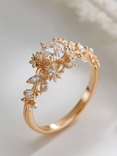 奢华金镶钻花卉造型戒指