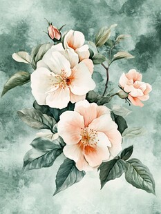 淡雅粉白花卉水彩插画