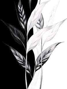 黑白叶脉艺术插画