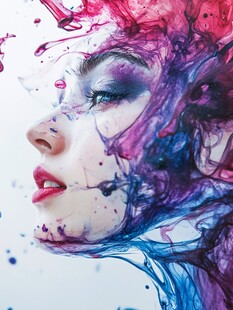 梦幻色彩泼墨艺术美妆脸