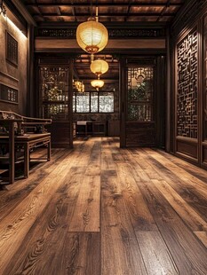 中式复古风木质长廊空间