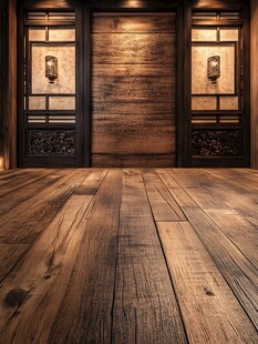 中式古风木质门与地板