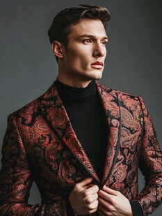 男士身着华丽花纹西装
