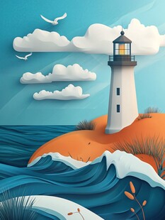 海边灯塔风景插画