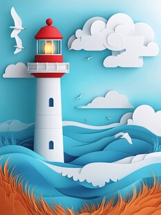 海边灯塔的梦幻纸艺风景