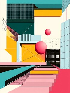 几何抽象建筑风格艺术画面