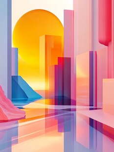 梦幻都市日落几何景观