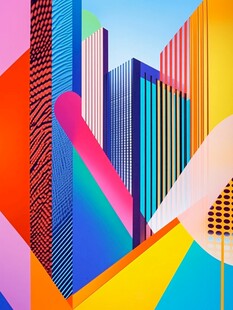 多彩几何城市建筑插画